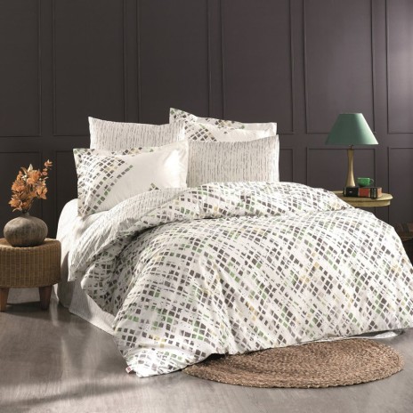 Lenjerie de pat cu modele geometrice verzi, Rithym Green, set de 4 piese