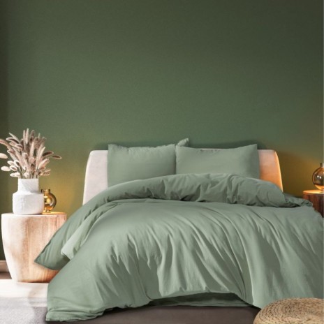 Lenjerie de pat poplin prespălat, Majoli Bahar, Natural Pampas Verde