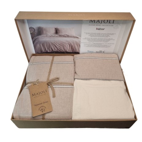 Lenjerie de pat poplin prespălat, Majoli Bahar, Natural Vetro Bej/Crem