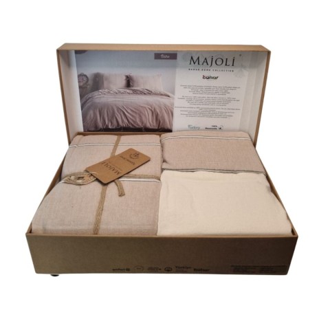 Lenjerie de pat poplin prespălat, Majoli Bahar, Natural Vetro Bej/Crem