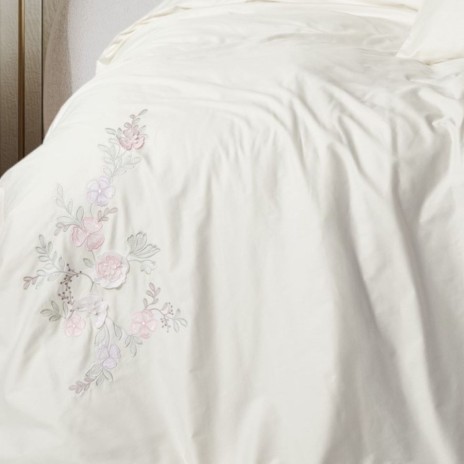 Lenjerie de pat din bumbac satin cu broderie florală roz pudra, Yedda