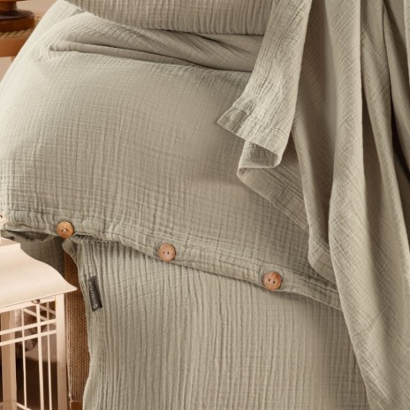Lenjerie de pat din muselină Henna Bej, 100% bumbac organic, design elegant și respirabil