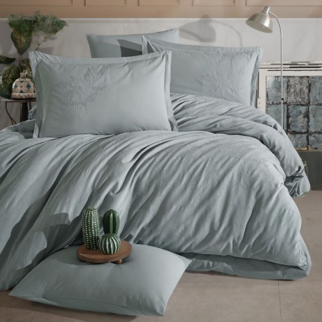 Lenjerie de pat premium jacquard cu broderie verde Clasy Home Marlet V2