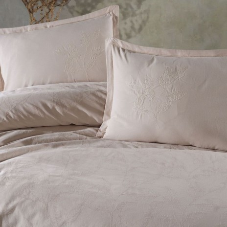 Lenjerie de pat premium jacquard cu broderie roz Clasy Home Marlet V3