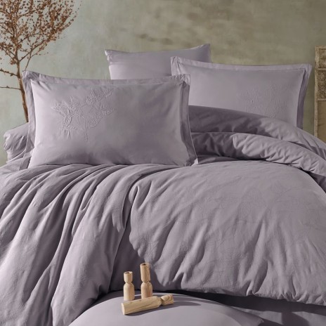 Lenjerie de pat premium jacquard cu broderie lila Clasy Home Marlet V4