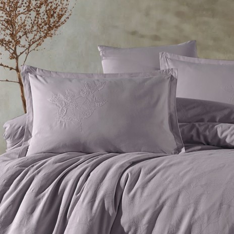 Lenjerie de pat premium jacquard cu broderie lila Clasy Home Marlet V4