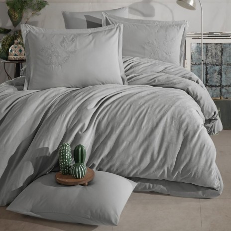 Lenjerie de pat premium jacquard cu broderie gri Clasy Home Marlet V5