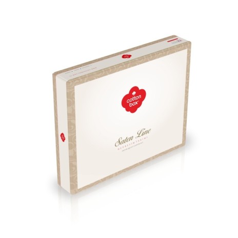 Lenjerie de pat Cotton Box Jadira Beige, bumbac 100% satinat, imprimeuri aurii, set 6 piese, culori bej și gri.