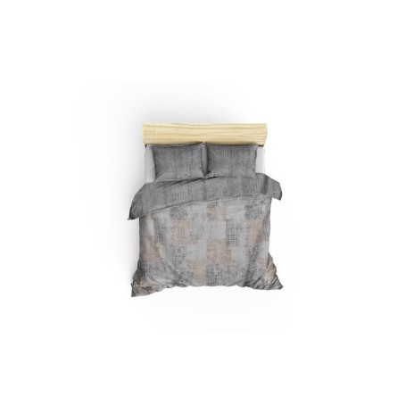 Lenjerie de pat Amentes cu model geometric în nuanțe de gri, bej și alb, bumbac satinat de lux, marca CottonBox.