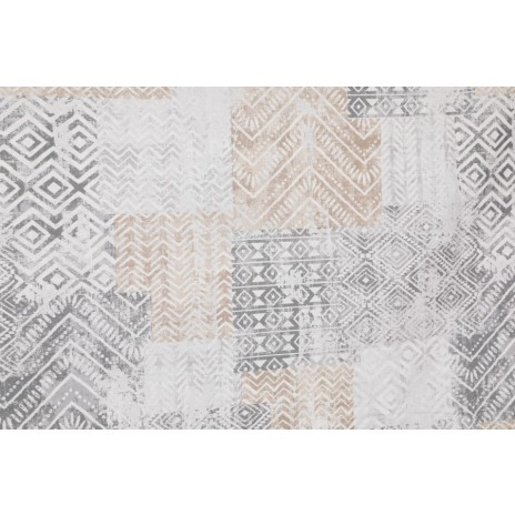 Lenjerie de pat Amentes cu model geometric în nuanțe de gri, bej și alb, bumbac satinat de lux, marca CottonBox.