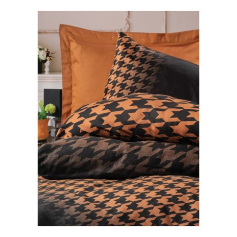 Lenjerie de pat pepita negru și cupru din bumbac satinat Cotton Box, model Barlow Copper, set complet