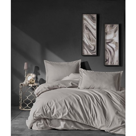 Lenjerie de pat premium satin de lux Cotton Box Elegant Beige cu dungi discrete bej