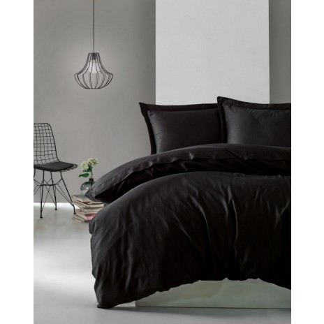 Lenjerie de pat de lux din satin Cotton Box Elegant Black în nuanțe negru intens, design simplu