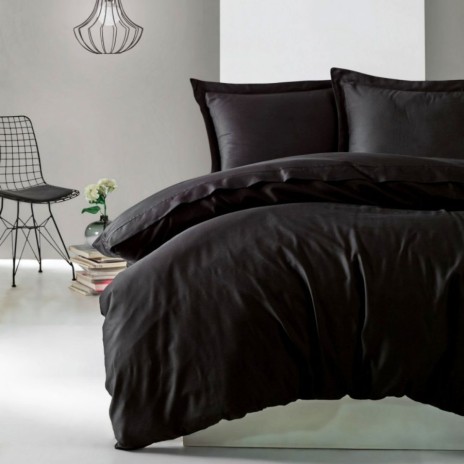 Lenjerie de pat de lux din satin Cotton Box Elegant Black în nuanțe negru intens, design simplu