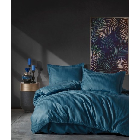 Lenjerie de pat premium din satin de lux cu design elegant în nuanțe de albastru