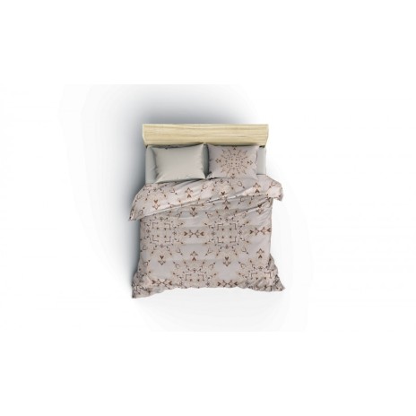 Lenjerie de pat bumbac satinat premium Laura Brown, culoare crem cu accente maronii și design elegant, perfectă pentru dormitor.