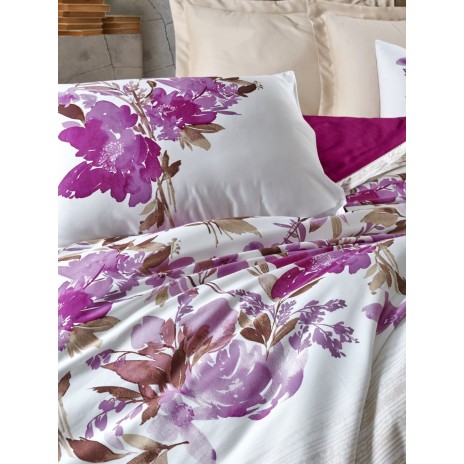 Lenjerie de pat premium satin de lux 6 piese, Rossy - Damson