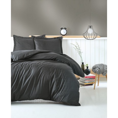 Lenjerie de pat de lux din satin Cotton Box Stripe Anthracit în nuanțe antracit, design simplu și dungi subtile