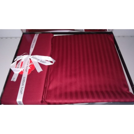 Lenjerie de pat premium satin de lux, Cotton Box, Stripe - Claret Red - cutie deteriorata, produs intact