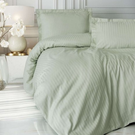 lenjerie pat Cotton Box Stripe Verde din bumbac satinat mercerizat verde pal cu dungi discrete