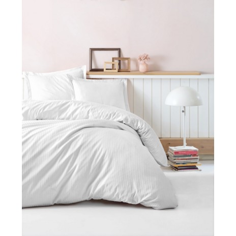 Lenjerie de pat din bumbac satinat CottonBox cu model dungi albe discrete