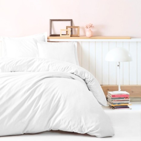 Lenjerie de pat premium Cotton Box Stripe White bumbac satinat alb cu dungi fine