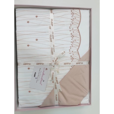 Lenjerie de pat Alissa bumbac satinat alb și roz cu broderii delicate și aplicații 3D