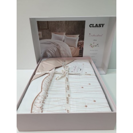 Lenjerie de pat Alissa bumbac satinat alb și roz cu broderii delicate și aplicații 3D