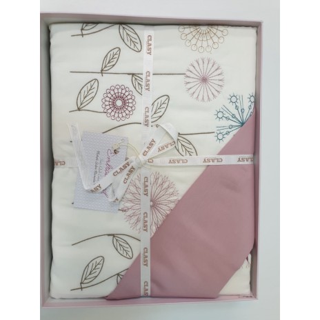 Lenjerie de pat Mavera bumbac satinat alb și roz cu broderii florale și aplicații 3D