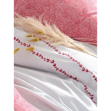 Lenjerie de pat din bumbac ranforce alb-coral Coco Coral de la Cotton Box