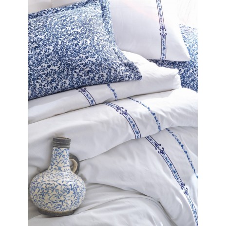Lenjerie de pat din bumbac ranforce alb-albastru Delmor Dark Blue de la Cotton Box
