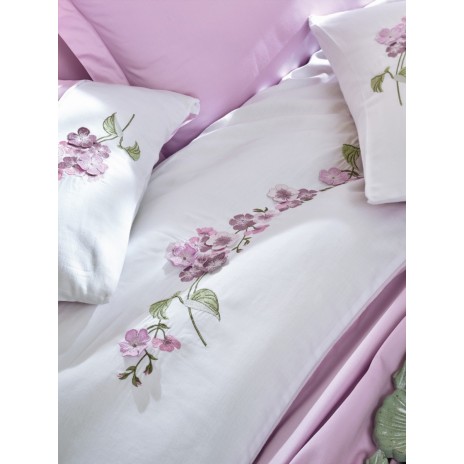 Lenjerie de pat Este Lilac lila și alb cu broderii și aplicații 3D din bumbac satinat Cotton Box