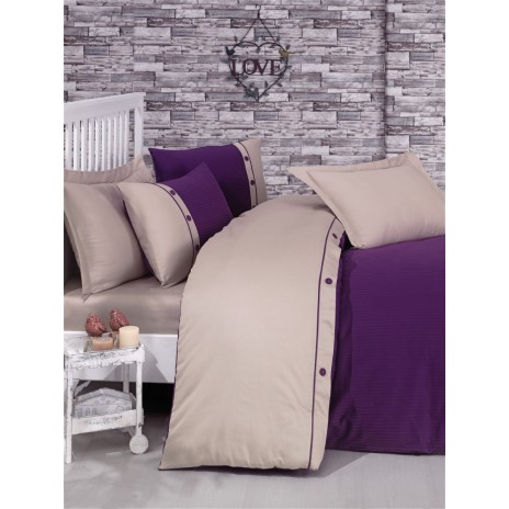 Lenjerie de pat premium satin de lux cu nasturi, Cotton Box, Fashion Stripe - Purple