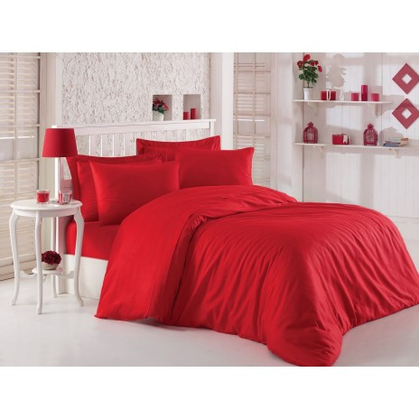 Lenjerie de pat Cotton Box din satin de lux, 6 piese, roșu intens, cu design elegant