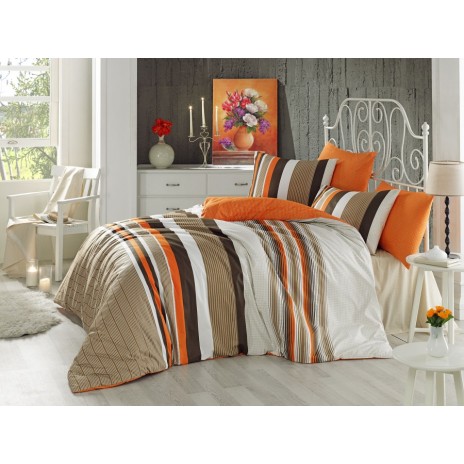 Lenjerie de pat Ranforce Bahar Touch V1 cu design modern în dungi verticale colorate