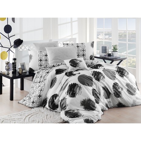 Lenjerie de pat dublu Gizha NR 166 cu design modern în alb și negru.