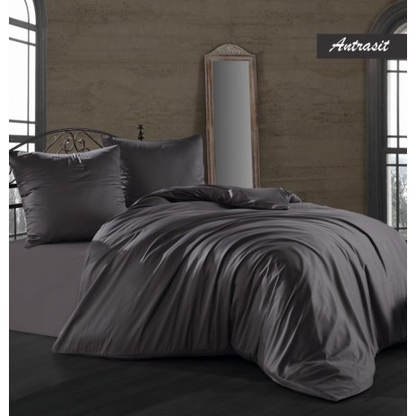 Lenjerie de pat satin de lux, 6 piese cu  fete de perna 70x70cm, Class Home Collection, Antracit