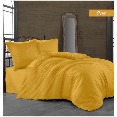 Lenjerie de pat Bahar Home bumbac satinat ocru, design simplu, 6 piese
