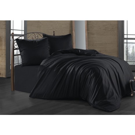 Lenjerie de pat satin de lux 6 piese, Class Home Colection, Black(Negru)