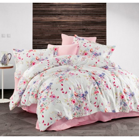 Lenjerie de pat Alice cu imprimeu floral colorat, din bumbac satinat 100%, set de 6 piese