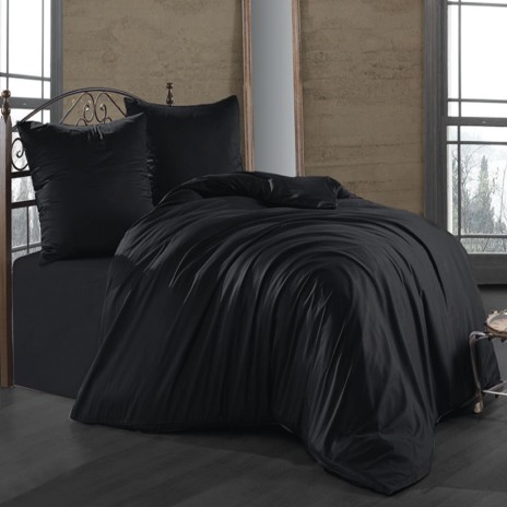 Lenjerie de pat Class Home Collection bumbac satinat negru, design simplu, 6 piese