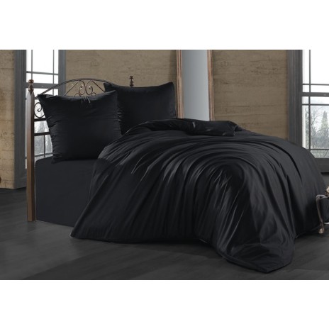 Lenjerie de pat Class Home Collection bumbac satinat negru, design simplu, 6 piese
