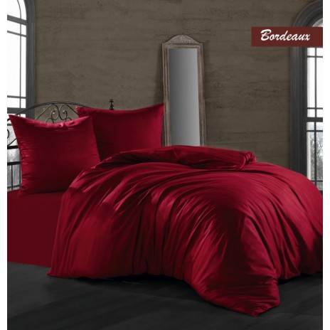 Lenjerie de pat din bumbac satinat, model Class Home Collection Bordeaux, roșu bordo intens