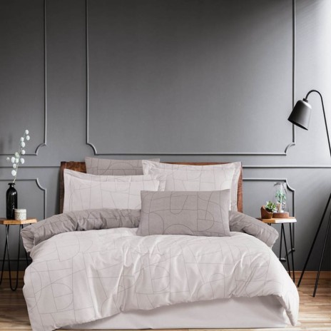 Lenjerie pat satin Nordic Gri Class Home linii geometrice