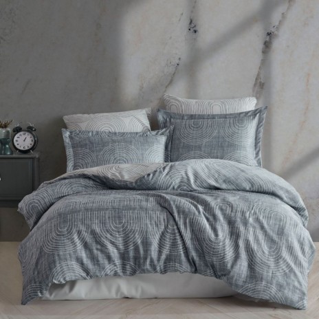 Lenjerie de pat gri și alb, model geometric, set de 6 piese, Class Home Collection, 100% bumbac satinat. ​