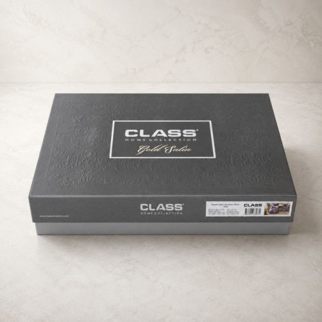 Lenjerie de pat satin de lux 6 piese Class Home Collection Tonia Floral cu imprimeu floral vibrant pe fundal albastru