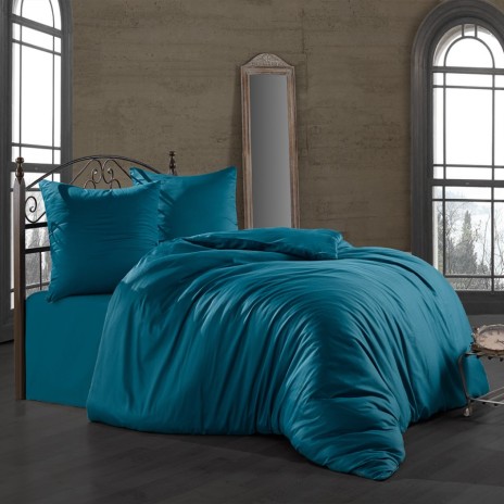 Lenjerie de pat albastru petrol din bumbac satinat Class Home Collection, model Petrol, set complet
