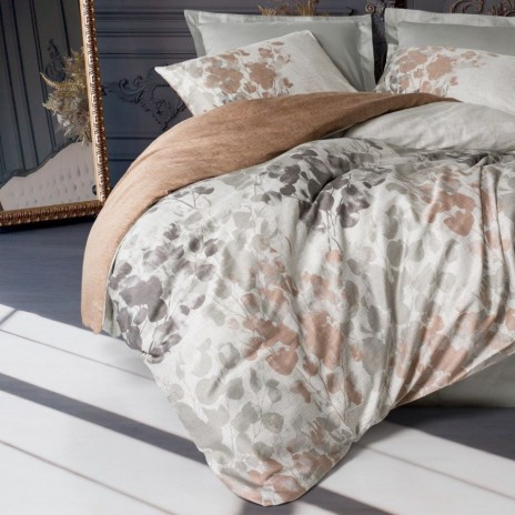 Lenjerie pat satin de lux 6 piese Cotton Box design cu frunze Blatt gri, bej