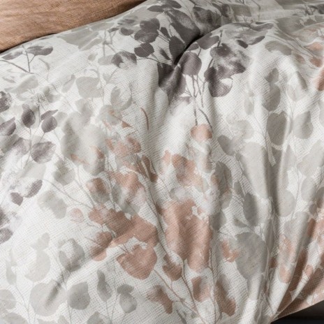 Lenjerie pat satin de lux 6 piese Cotton Box design cu frunze Blatt gri, bej