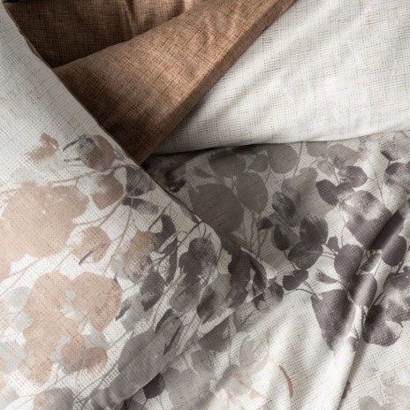 Lenjerie pat satin de lux 6 piese Cotton Box design cu frunze Blatt gri, bej
